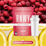 RNWY Salty Carbs raspberry lemonade endurance fuel powder with white shaker bottle