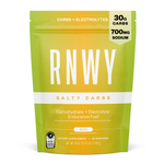 RNWY Salty Carbs endurance fuel powder in green-orange gradient pouch, melon flavor