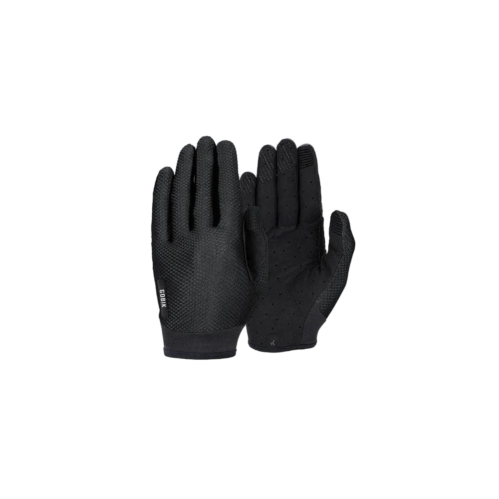 Gobik Lynx 2.0 black cycling gloves showing textured palm and breathable back design
