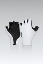 Gobik cycling gloves in white and black colorway with fingerless design