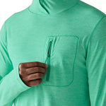Patagonia men's hooded sun shirt in bright green with chest pocket