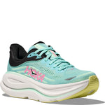 Hoka Bondi 9 women's running shoe in mint green colorway with pink logo