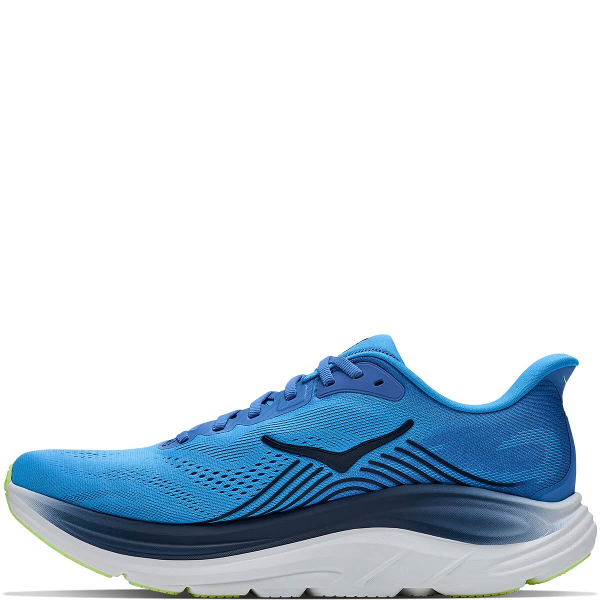 Hoka Clifton 11 running shoe lateral side view in Virtual Blue and Soft Cobalt colorway