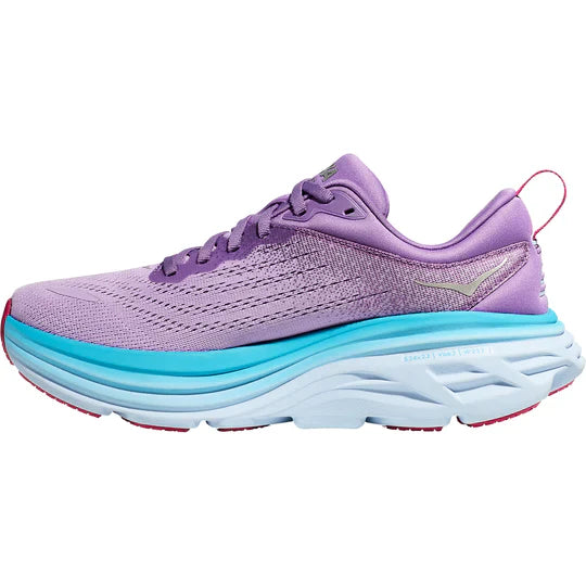 Hoka Bondi 8 women's running shoe in chalk violet with blue midsole