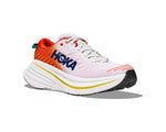 HOKA Bondi X men's running shoe in white with orange flame gradient