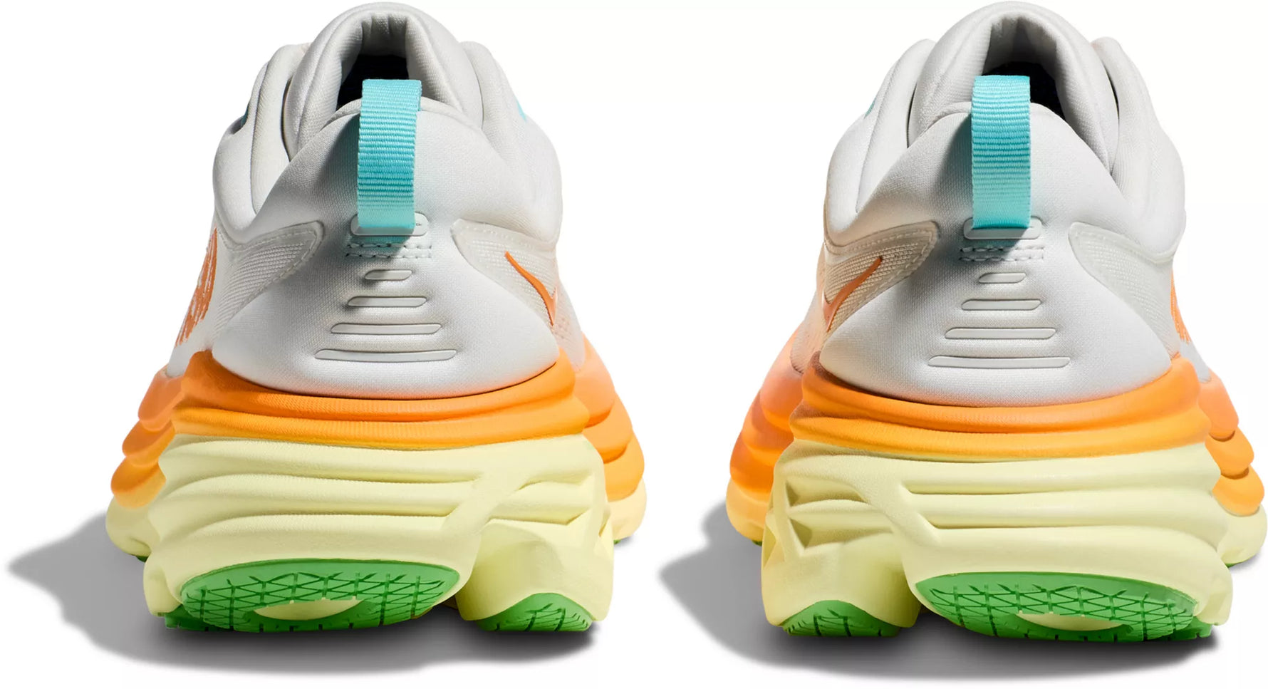 Hoka Bondi 8 men's running shoes in blanc de blanc and solar flare colorway