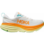 HOKA Bondi 8 men's running shoe in white with orange branding and gradient midsole