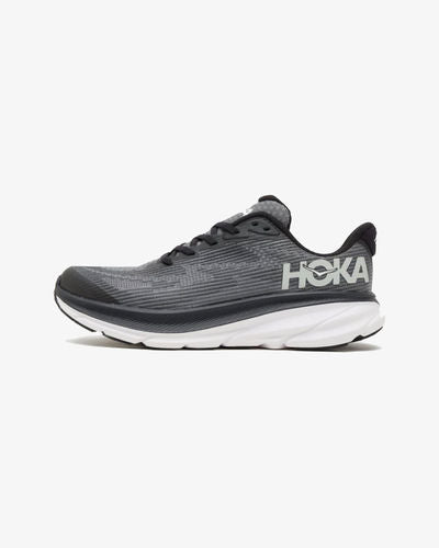 HOKA Clifton 9 men's running shoe in dark gray with white sole