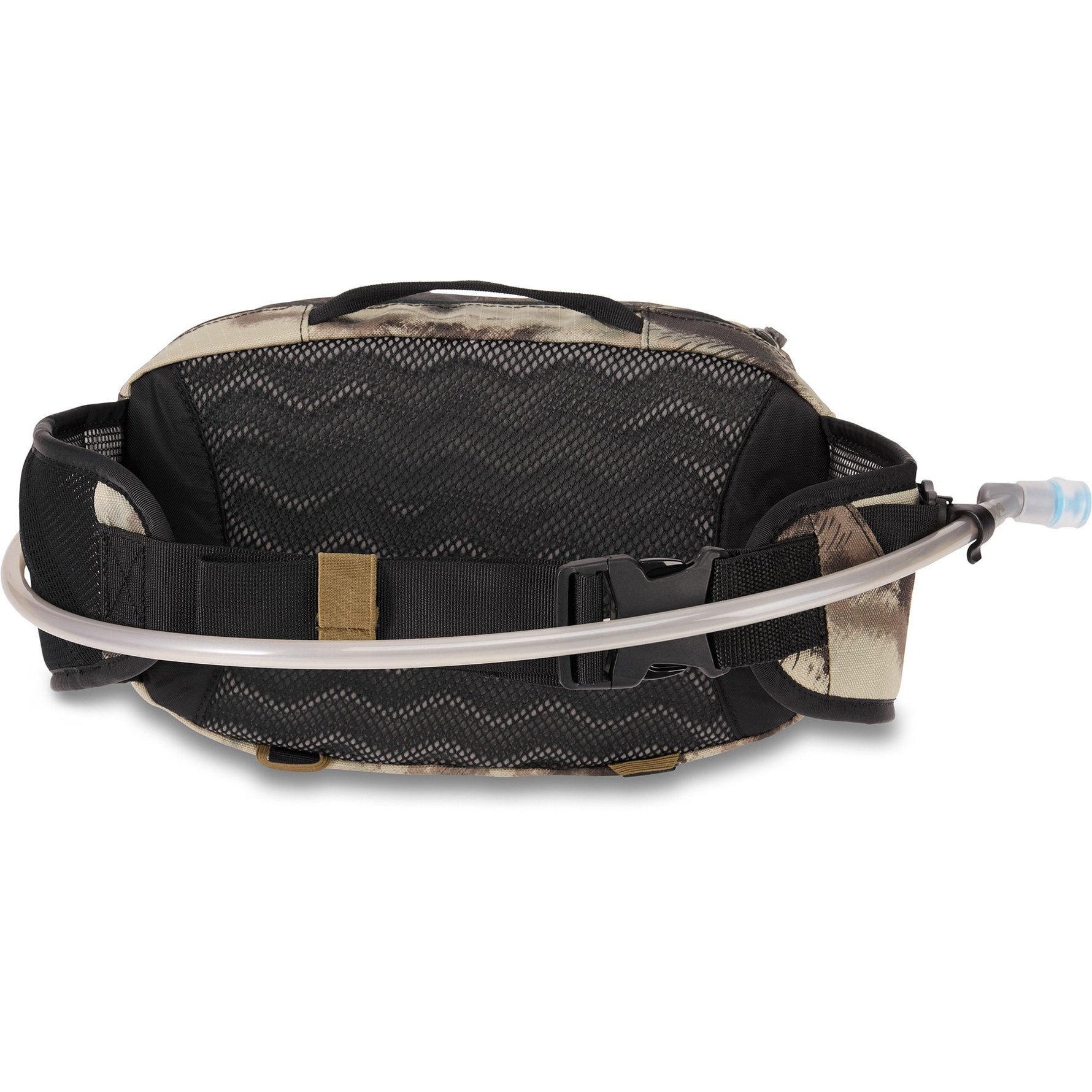 Dakine Hot Laps 5L waist pack in Ashcroft Camo showing hydration tube and mesh backing