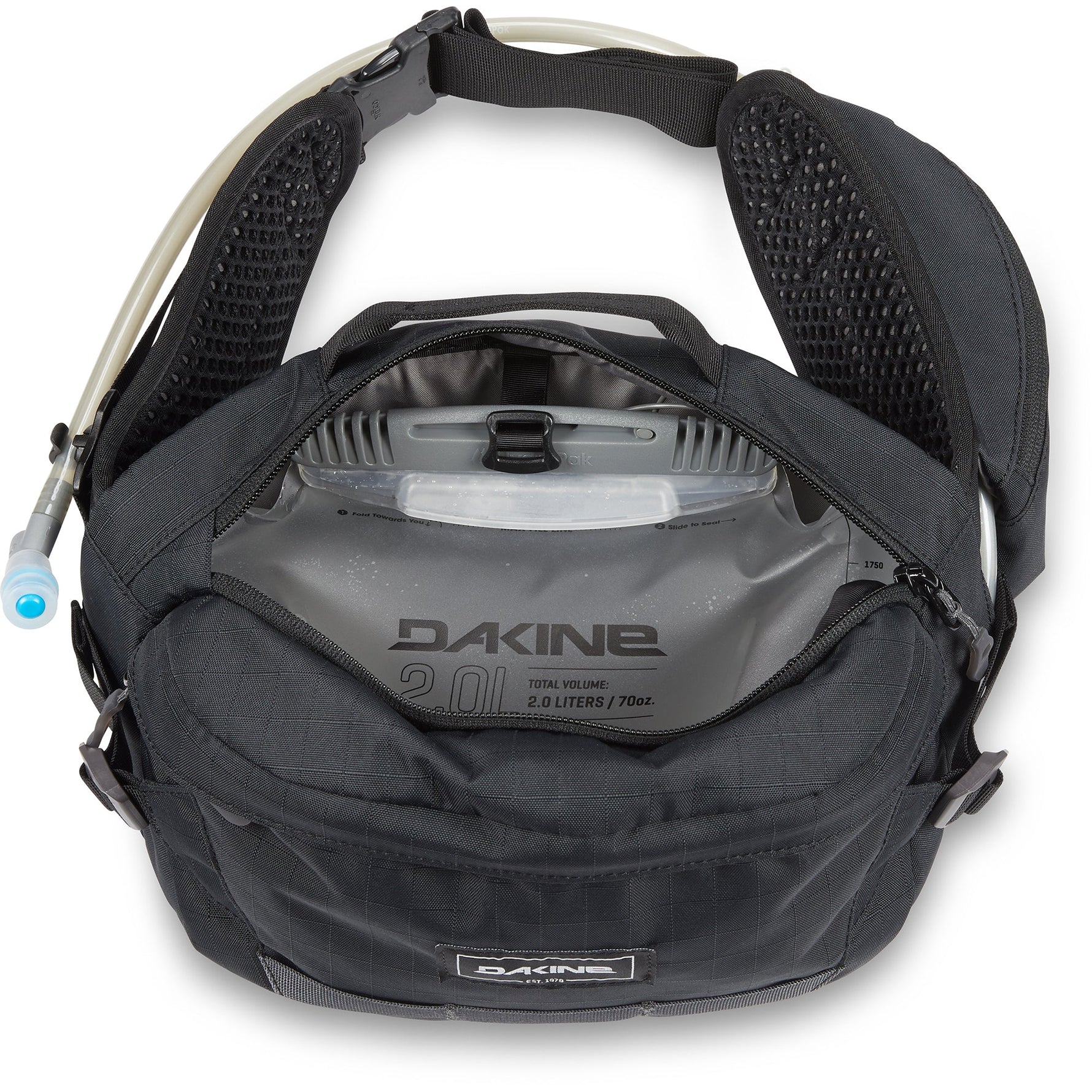 Dakine Hot Laps 5L black fanny pack with hydration bladder and shoulder straps
