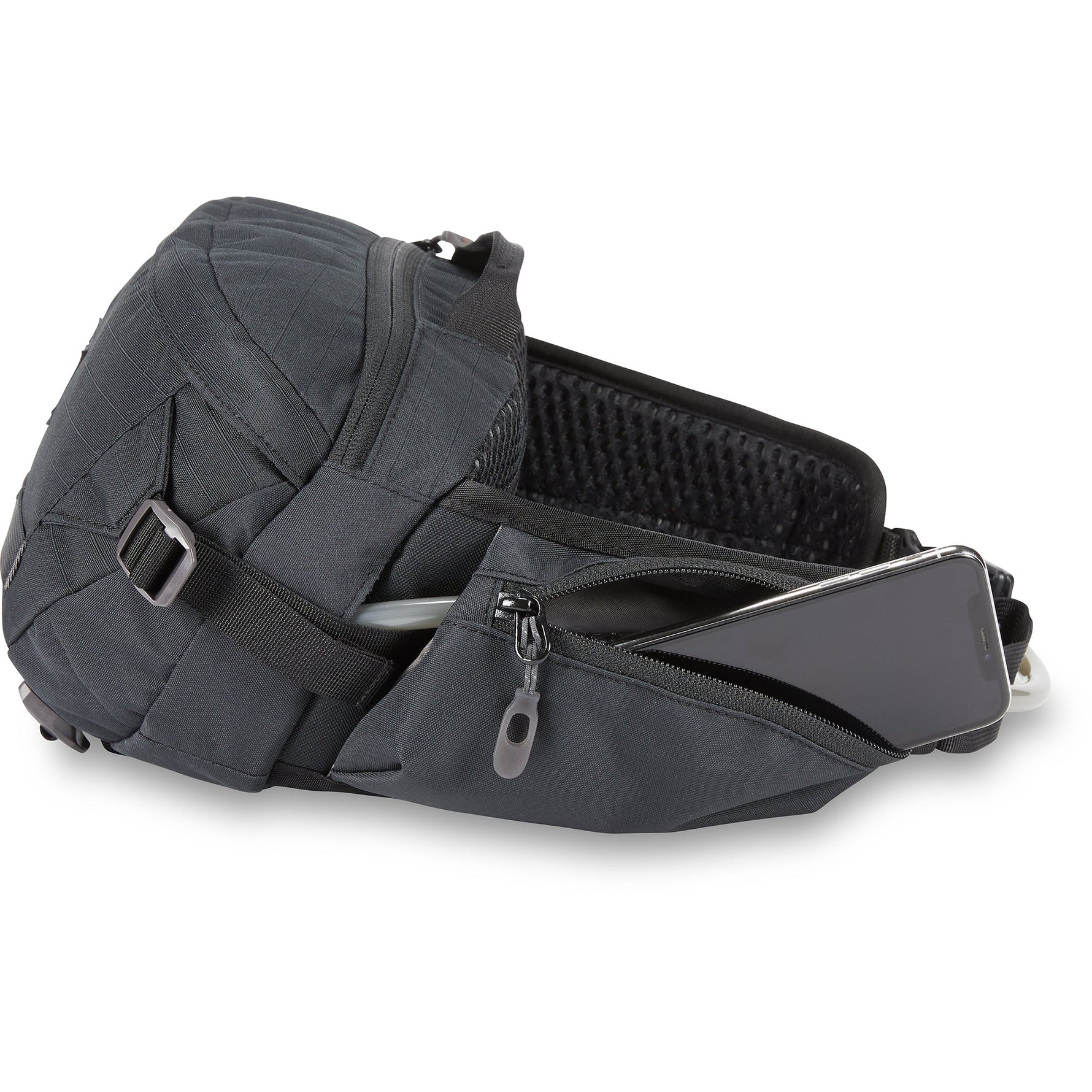 Dakine Hot Laps 5L fanny pack in dark gray with adjustable strap and phone