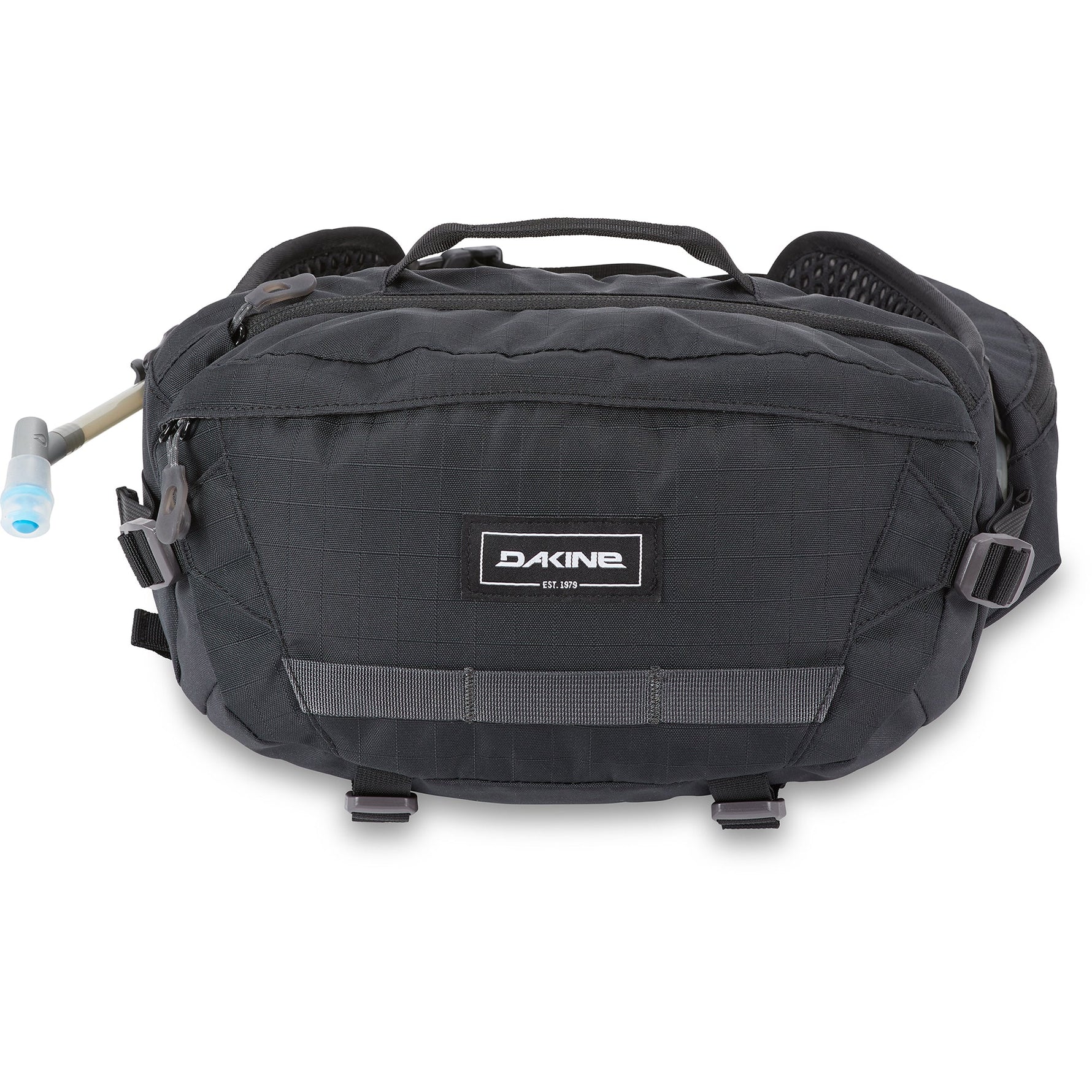 Dakine Hot Laps 5L black fanny pack with hydration tube and shoulder straps