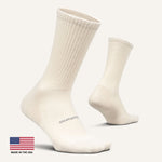 Feetures High Performance Max Cushion Crew socks in off-white, Made in USA