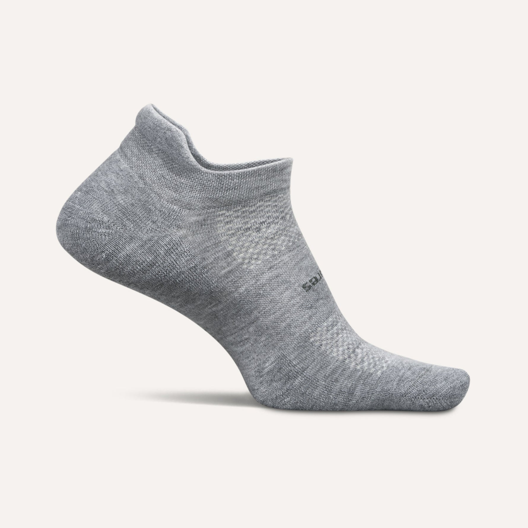 Feetures grey athletic no-show sock with cushioned sole and seamless construction