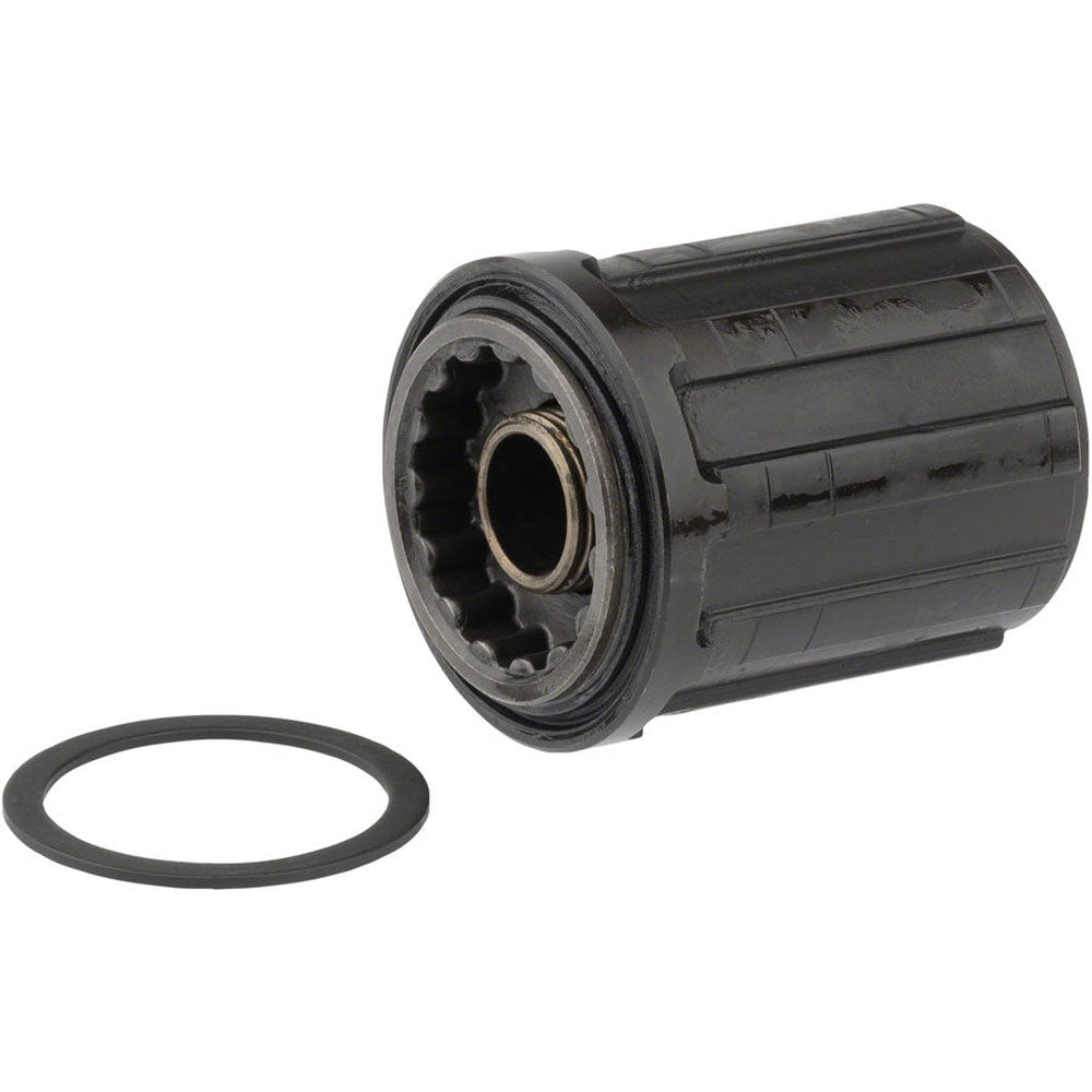 Shimano FH-RM66 black freewheel body unit with O-ring on white background