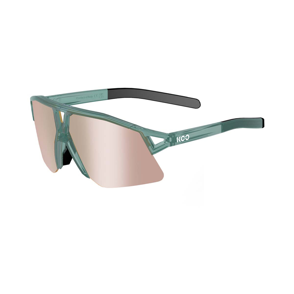 KOO HYPE sunglasses with green translucent frame and copper mirror lenses