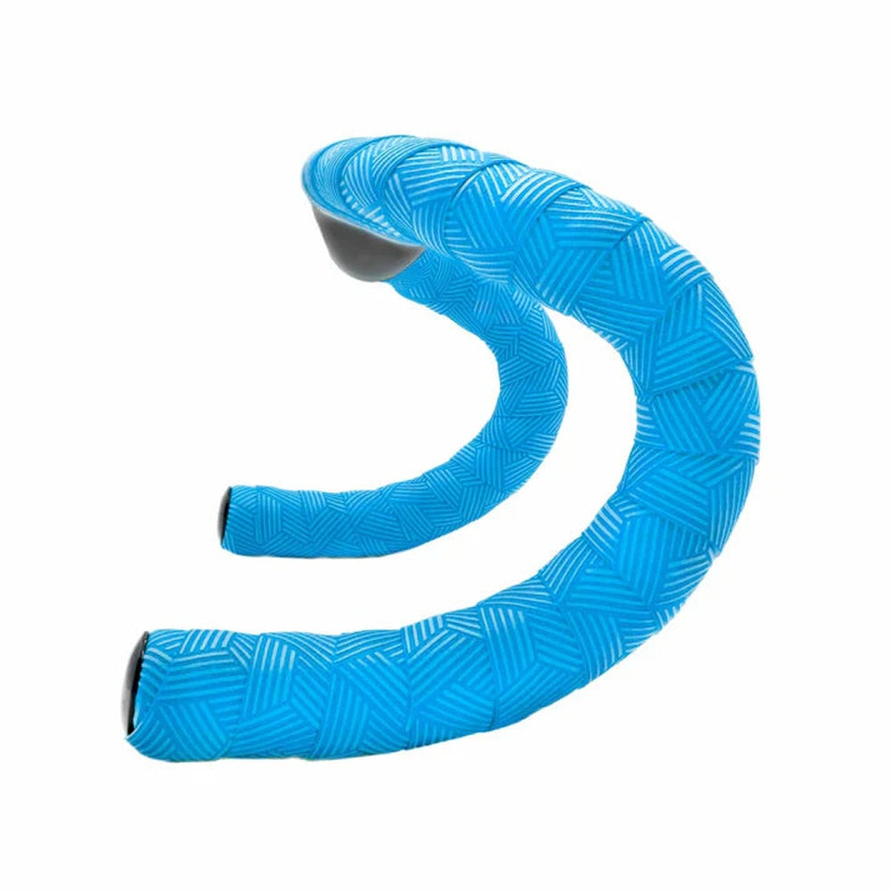 Blue handlebar tape with white geometric pattern on clean white background