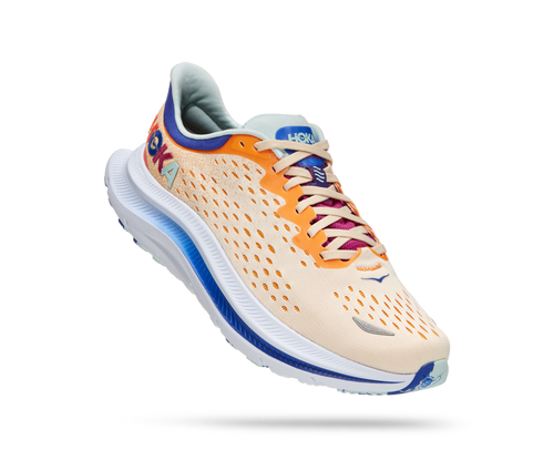 Hoka Kawana men's running shoes in Short Bread/Bluing colorway with cream upper and blue midsole