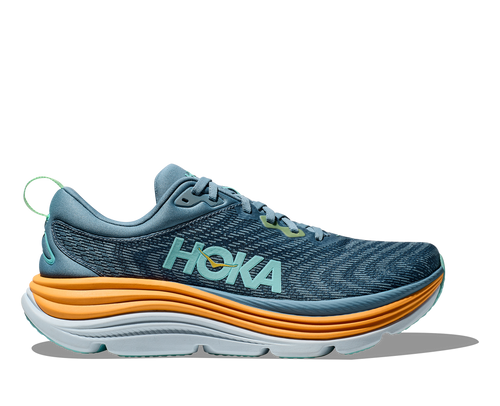 Hoka Gaviota 5 men's running shoe in shadow blue-gray with orange midsole