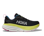 Hoka Bondi 8 women's running shoe in black with citrus yellow midsole