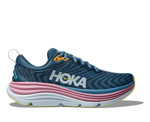 HOKA Gaviota 5 women's running shoe in real teal with pink midsole
