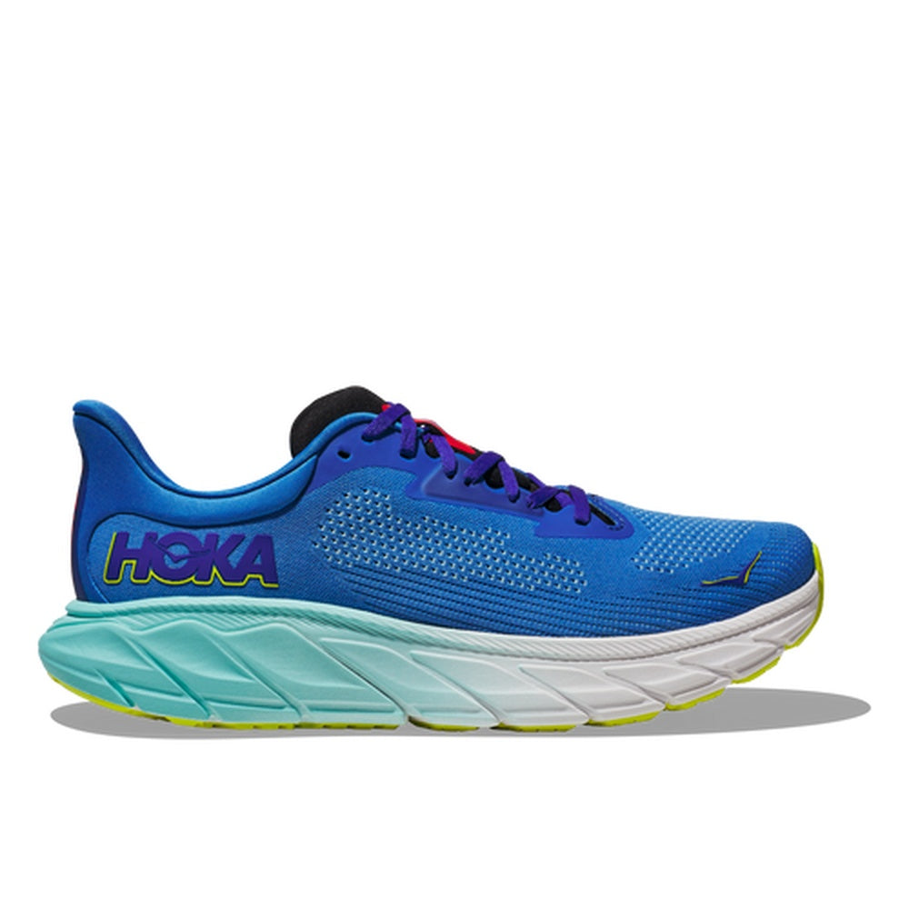 HOKA Arahi 7 men's running shoe in virtual blue and cerise colorway