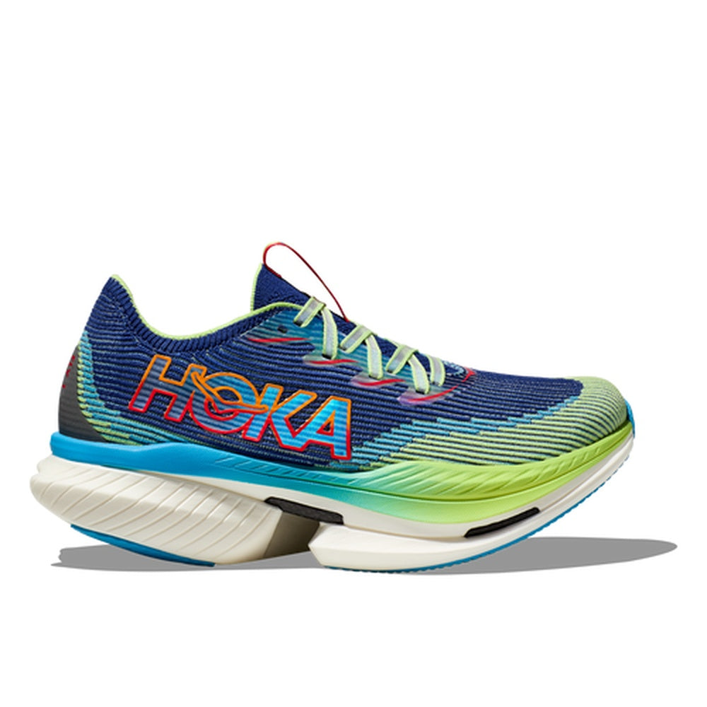 HOKA Cielo X1 running shoe in evening sky blue with lettuce green gradient