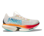 Hoka Cielo X1 running shoe in frost white with orange-cerise gradient sole