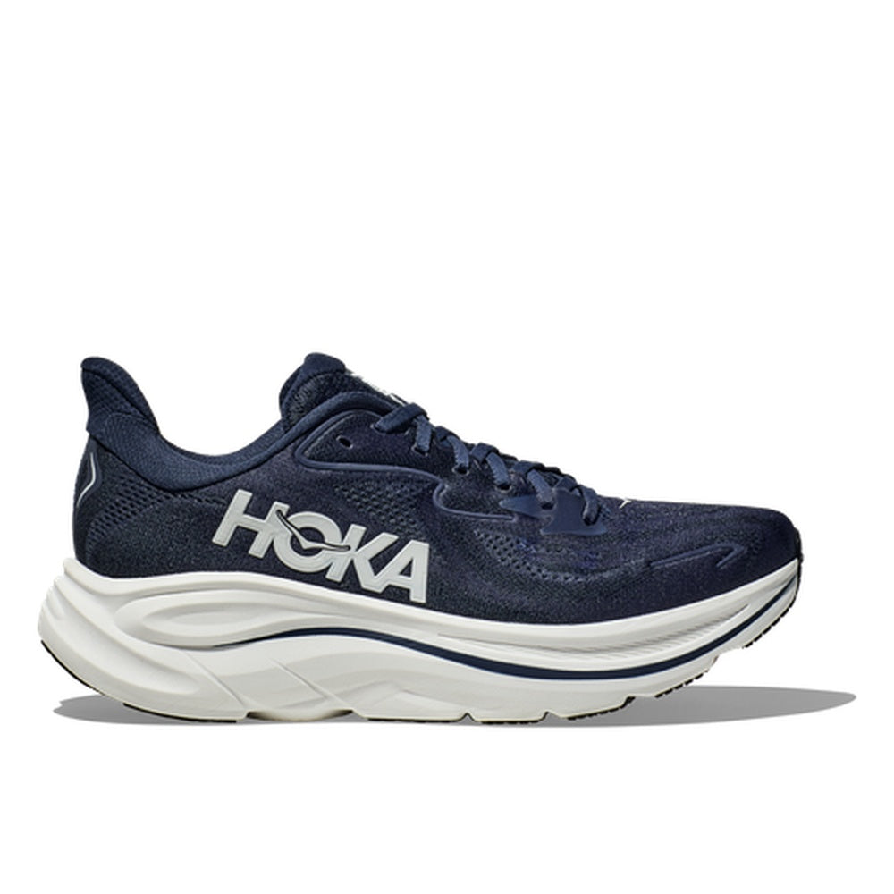 Hoka Clifton 10 men's running shoe in navy blue with white midsole