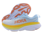 Hoka Bondi 8 women's running shoes in light blue with yellow midsole