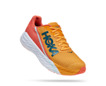 HOKA Rocket X running shoe in radiant yellow and coral colorway