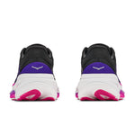 Hoka Clifton Pro pair shown from rear, Carbon Black with Cosmic Purple heel detailing