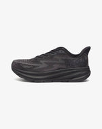 HOKA Clifton 9 men's running shoe in black with textured upper