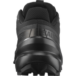 Salomon Speedcross 6 women's trail running shoe heel view in black colorway