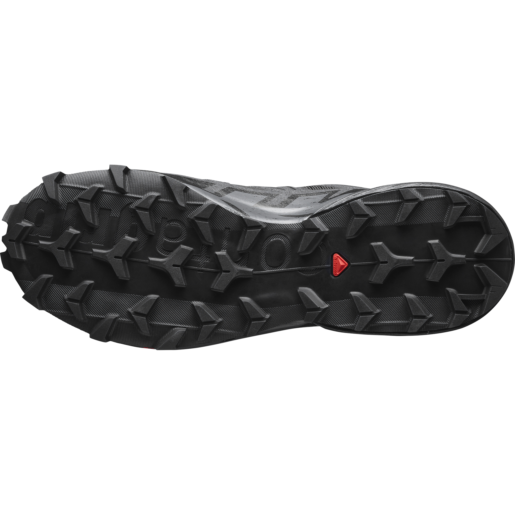 Salomon Speedcross 6 trail running shoe sole showing aggressive black tread pattern