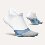 Feetures Elite Light Cushion Tab socks in white with blue and gray details
