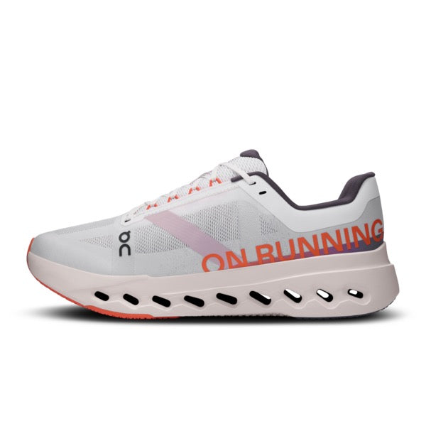 On Cloudsurfer Next men's running shoe in white with orange flame accents