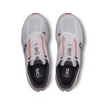 On Cloudsurfer Next men's running shoes in white with orange flame accents, top view