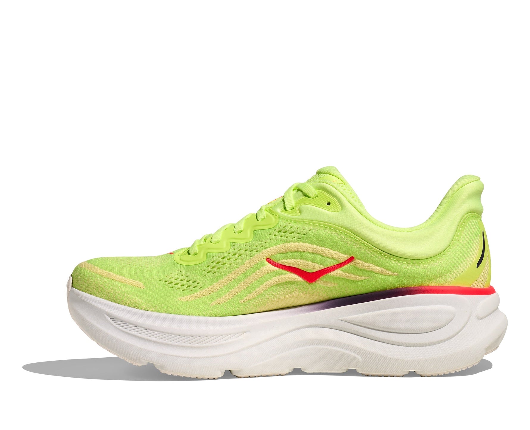 Hoka Bondi 9 running shoe in neon yuzu green with white sole