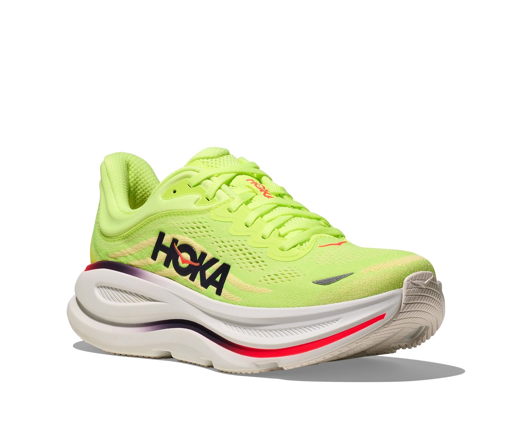 HOKA Bondi 9 running shoe in bright neon yellow-green colorway