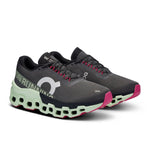 On Cloudmonster 2 women's running shoes in asphalt gray with lime green sole
