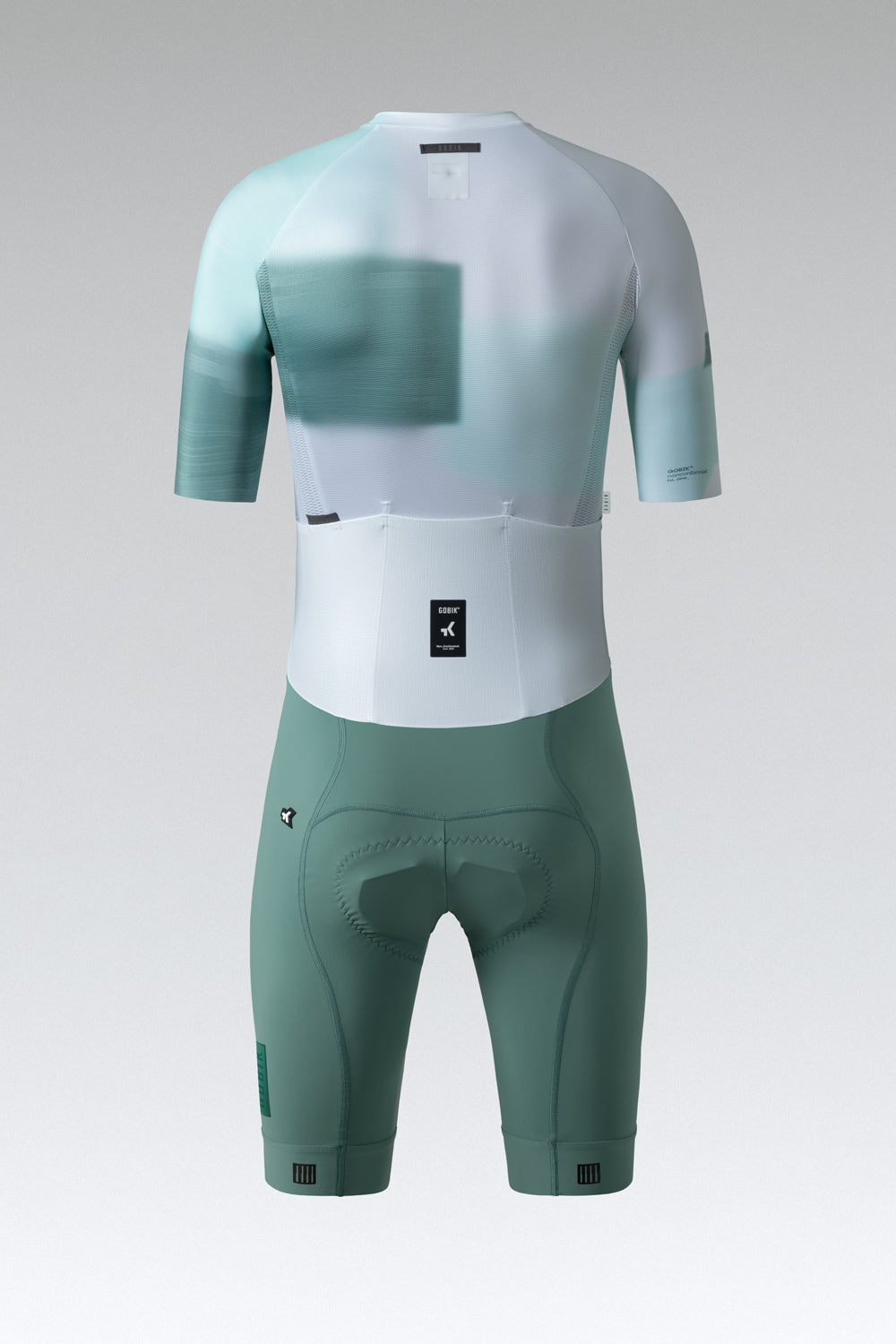 Gobik Aero Brooklyn cycling suit in argonite green and white gradient pattern