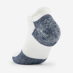Thorlos thick cushion running rolltop sock in white with navy blue accents