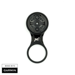 K-Edge Garmin stem mount in gun metal finish showing circular computer mount and handlebar clamp