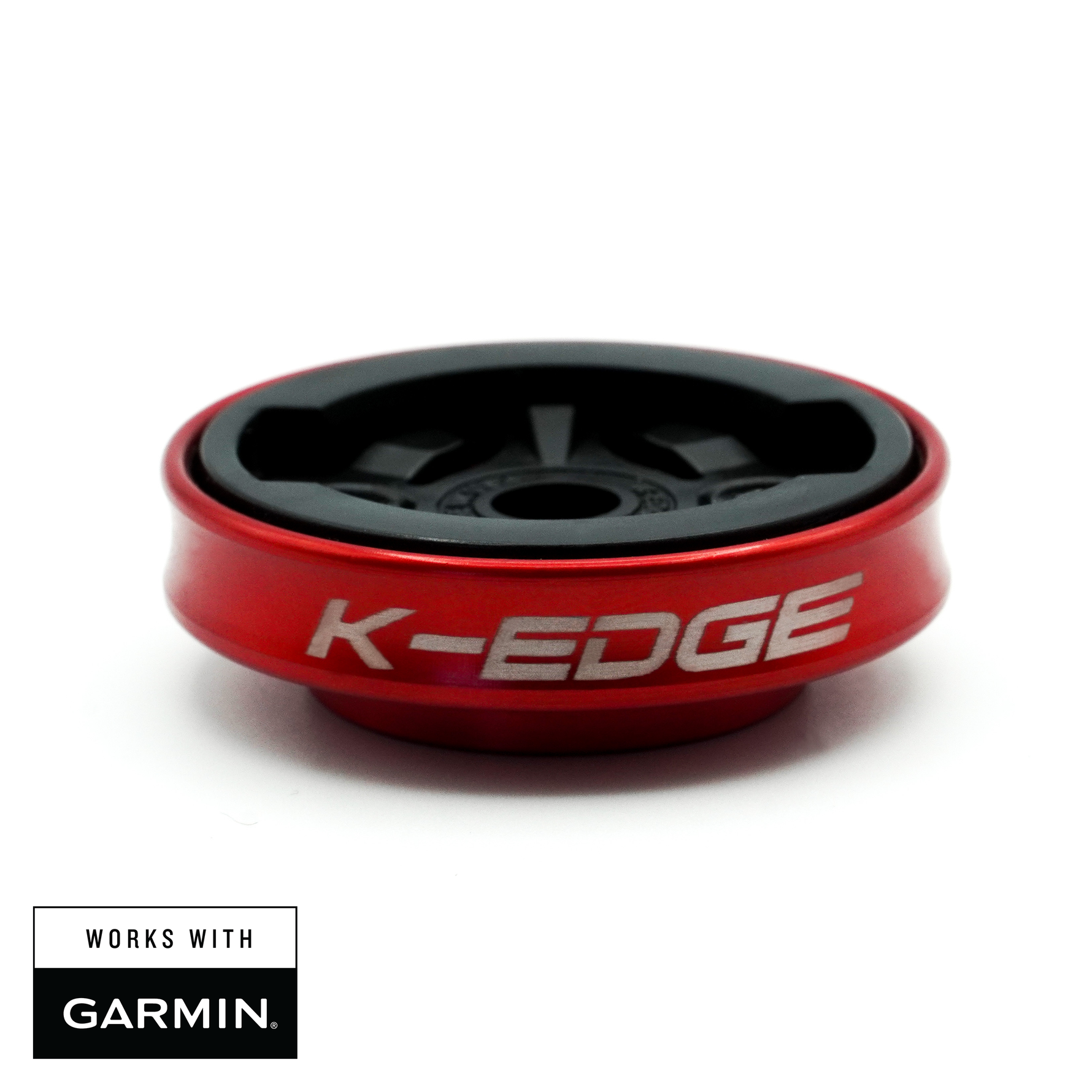 K-EDGE Garmin Gravity Top Cap Mount in red with professional studio lighting