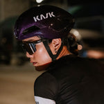 KASK Nirvana aerodynamic cycling helmet in ultraviolet purple worn by cyclist with KOO sunglasses