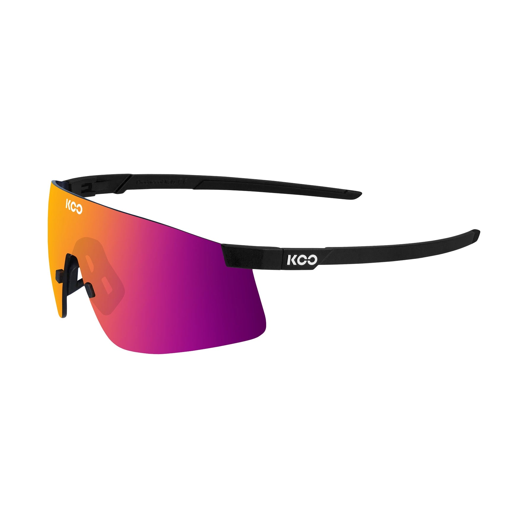KOO Nova sunglasses in black matte frame with fuchsia purple mirrored lens
