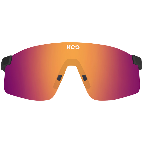 KOO Nova sunglasses front view with black matte frame and fuchsia purple gradient lens
