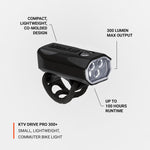 Lezyne KTV Drive Pro 300+ black bike light with mounting bracket