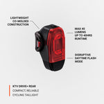 Lezyne KTV Drive+ rear cycling taillight with red LED and black housing
